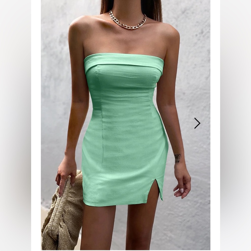 STRAPLESS MINI DRESS IN GREEN/SPEARMINT